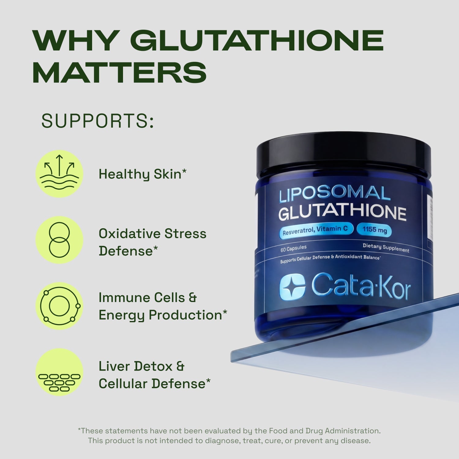 Cata-Kor Liposomal Glutathione – Ultra High Absorption with Resveratrol, Vitamin C, Selenium & Vitamin B2 1155MG